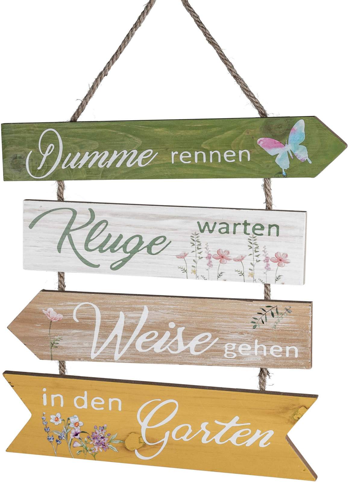 Hängendes Holz-Schild mit Garten-Spruch – 29x30cm