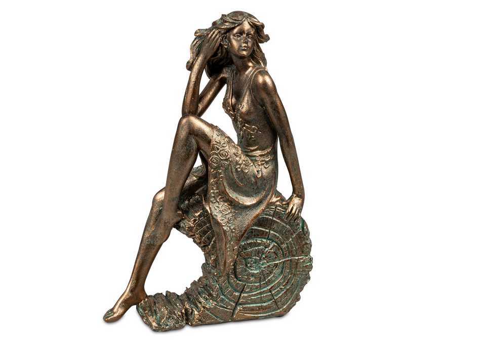 Dame sitzend 23cm bronzefarben Kunststein
