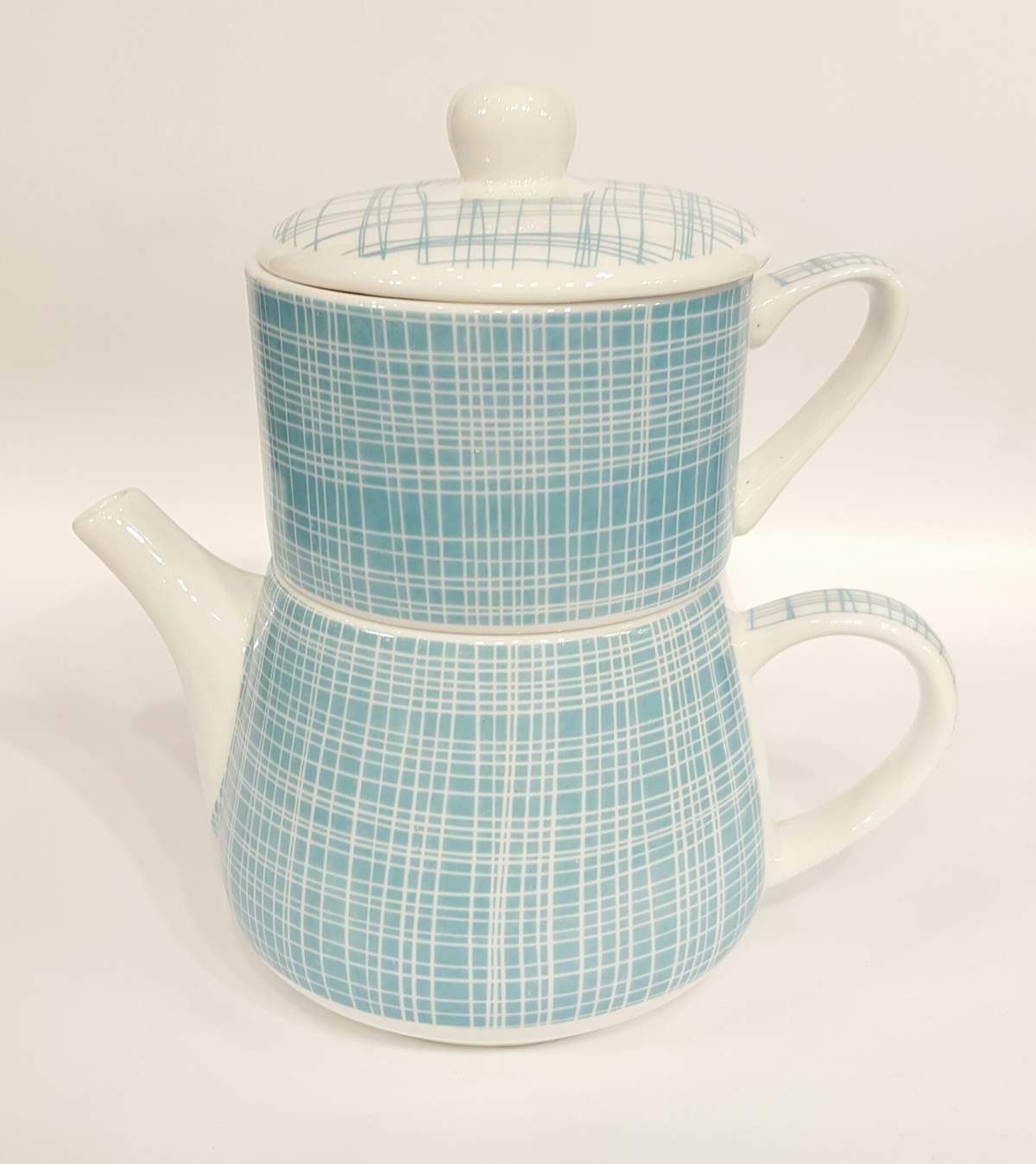 Tea for one "Nippon" Porzellan Türkis mit weißen Linien/Linien