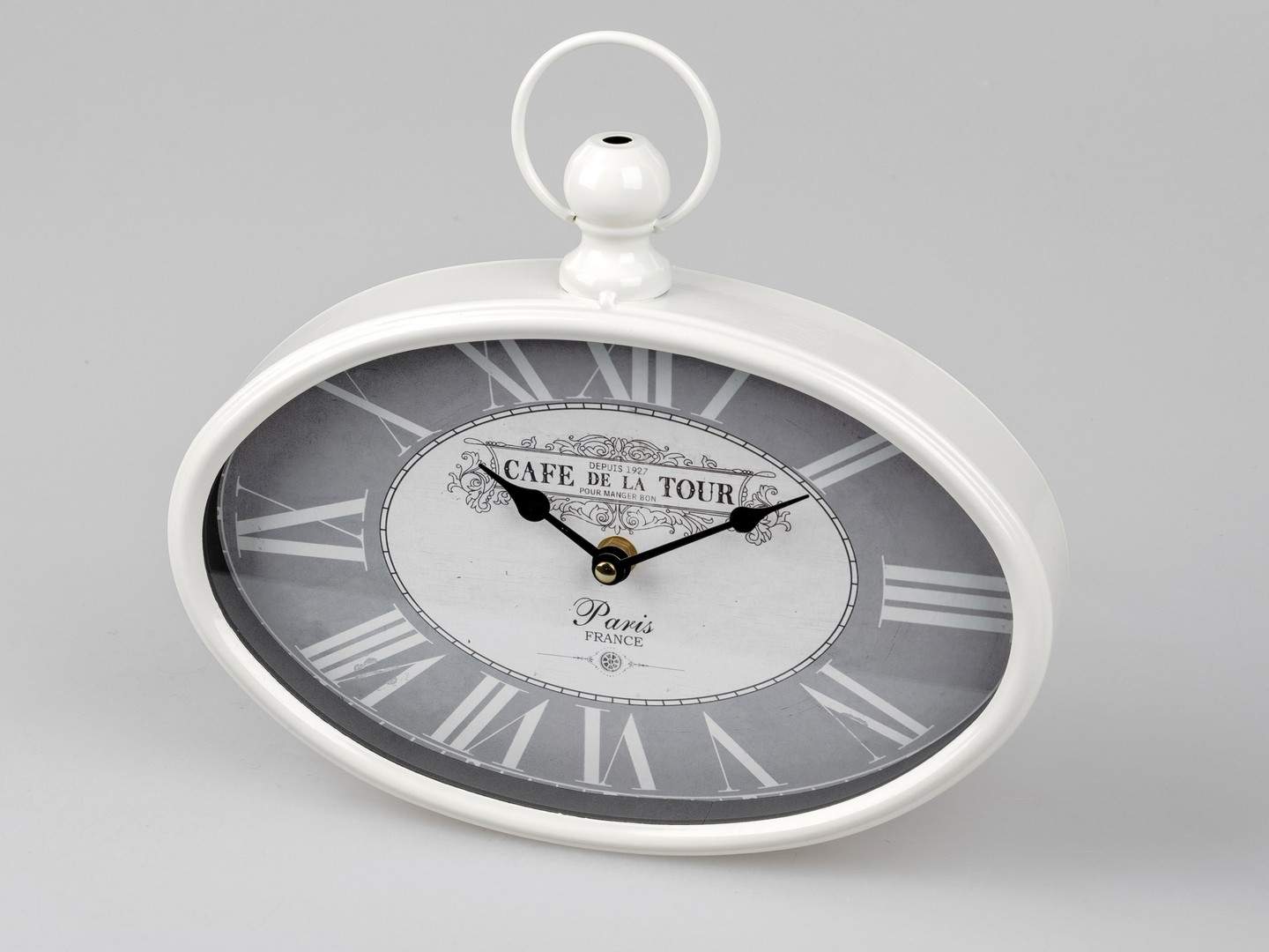 Wanduhr oval, aus cremefarbenem Metall, ca. 28x27cm