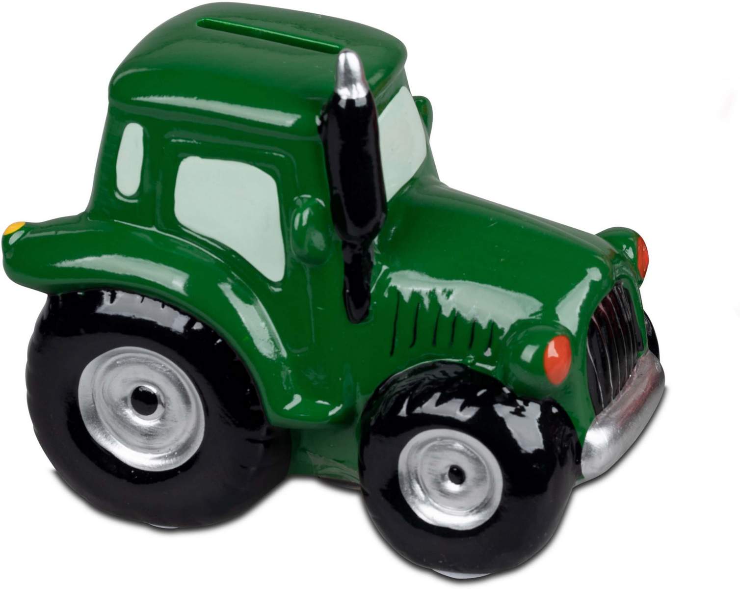 "Traktor im Feld" – Handbemalte Spardose aus Steingut grün 709820A