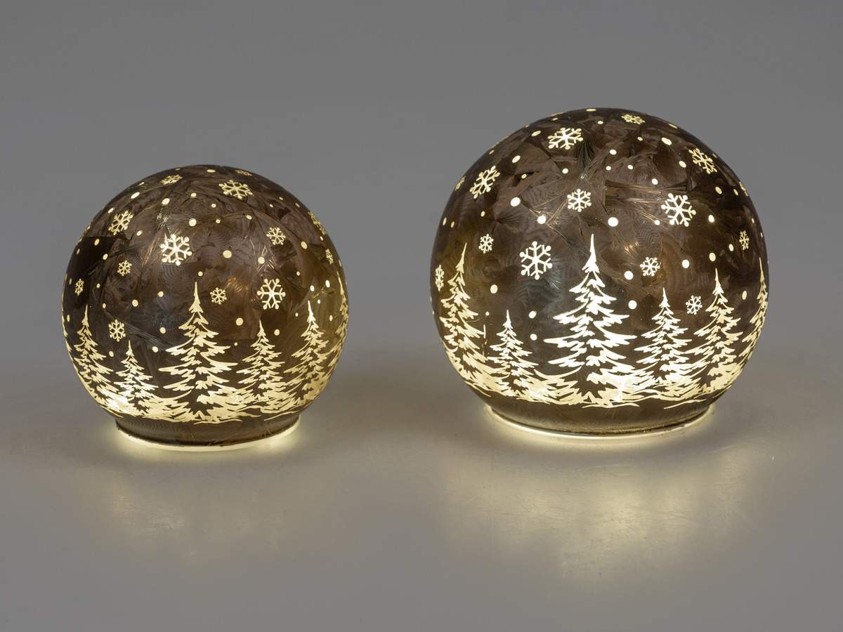 Deko Kugel Frosty-Braun aus Farbglas mit LED-Licht und Timer, 12cm