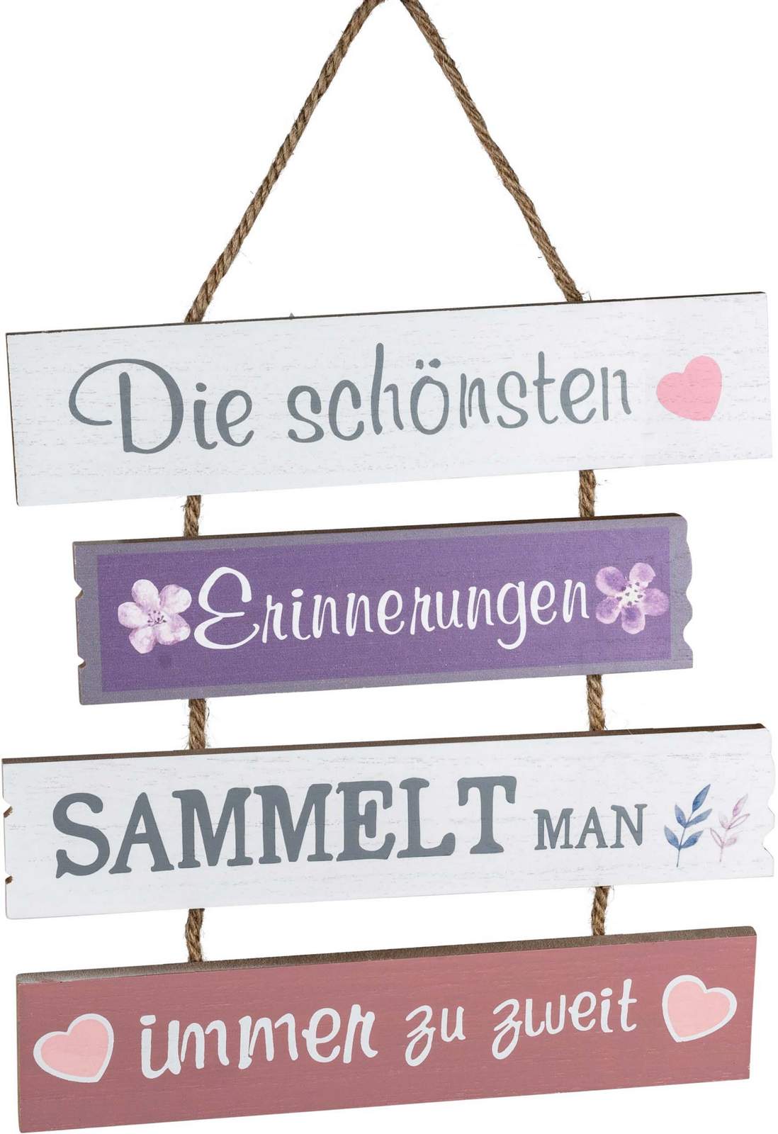 Holz-Schild hängend mit Spruch „Die schönsten Erinnerungen sammelt man immer zu zweit“ - 29 x 30 cm