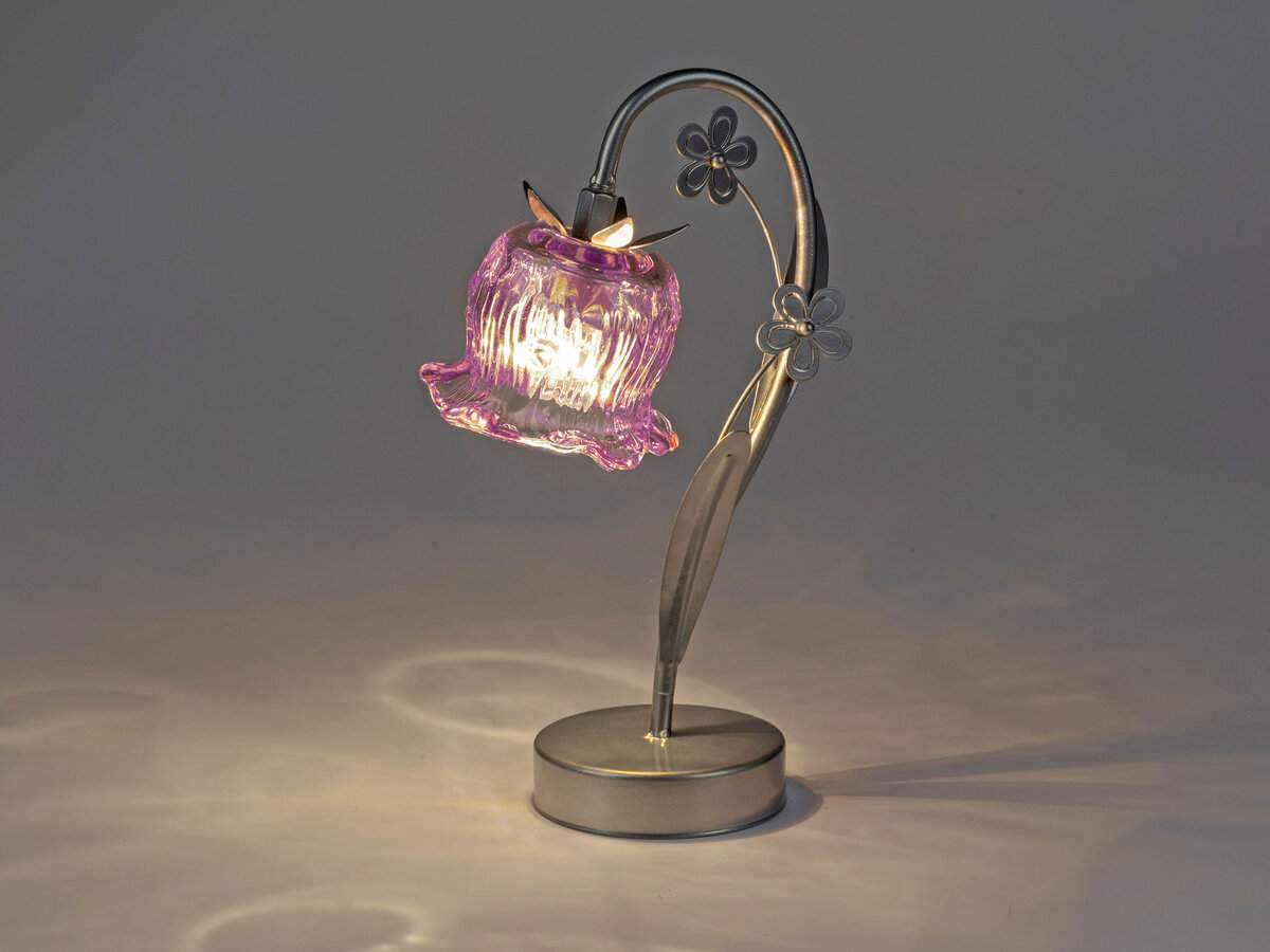 Elegante LED-Tischlampe mit rosa Glasblüte