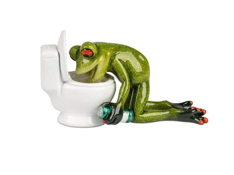 Dekofigur „Frosch vor der Toilette“ – 14 x 8 cm – handbemalt & herrlich ehrlich