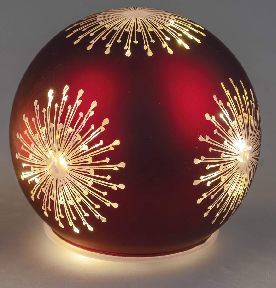 Deko Kugel Rot aus Mattem Farbglas Sterndekor mit LED-Licht und Timer, 12cm
