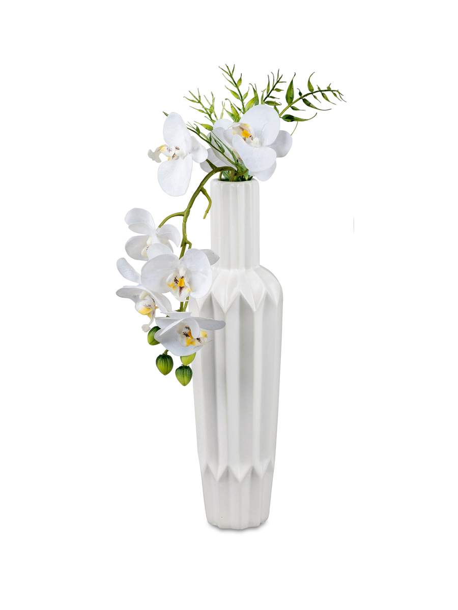 Handgefertigte Keramikvase in Weiß mit Mattglasur und Relief, 38 cm