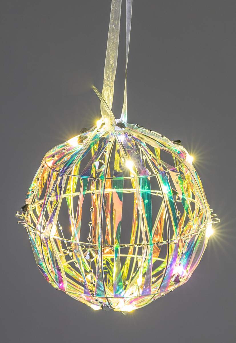 Silberne Deko-Kugel aus Metall und Kunststoff mit Timer und Adapter 20cm 20 LED